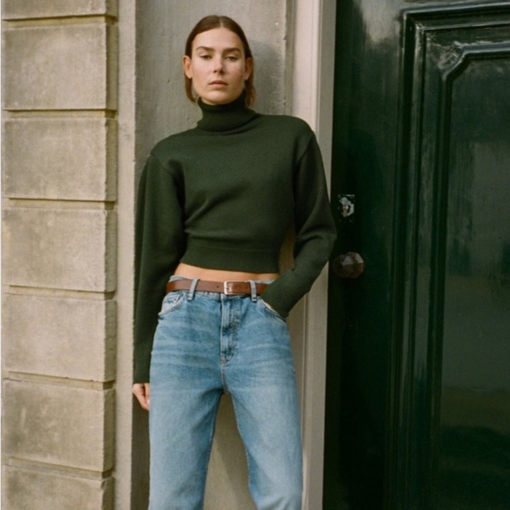 NWT Zara CROPPED KNIT HIGH COLLAR SWEATER Size S